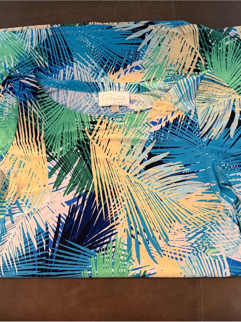 Pappagallo Blue, Green & Yellow Abstract Print Top